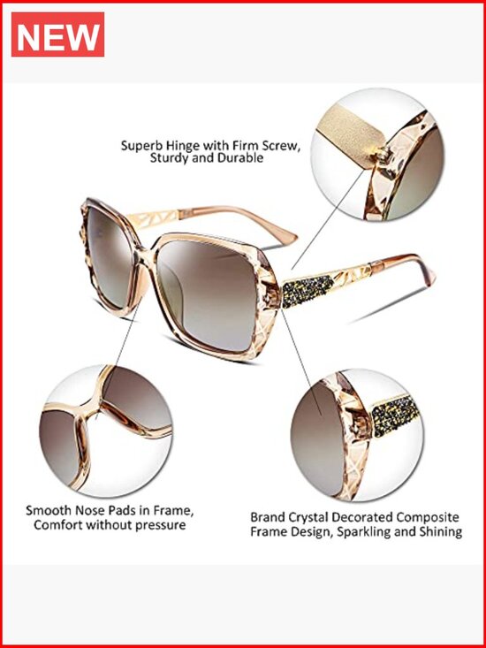 Polarized Women Square Sunglasses Sparkling Composite Frame Wrap Around main image 4